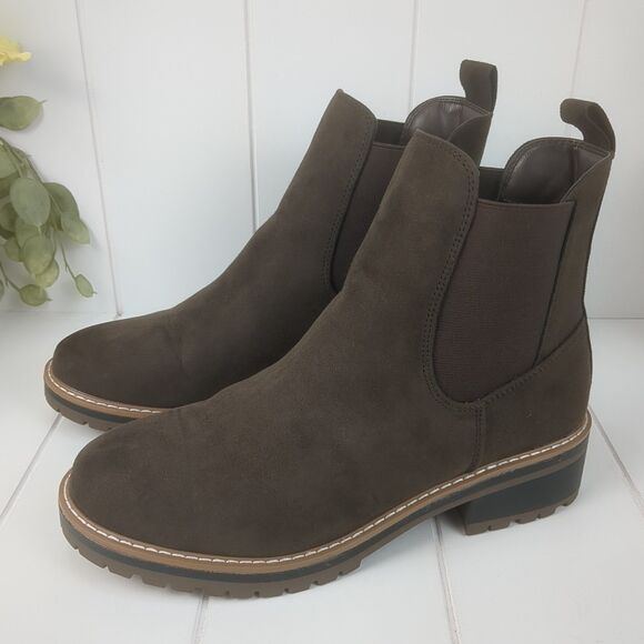 Kensie Khai Brown Faux Suede Slip On Boho Chelsea Mid-Rise Ankle Boot Size 9 - Picture 1 of 8